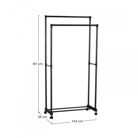 Cabide Metálico Duplo com Sapateira Fredo Preto 157x74,5x39cm Thinia Home Cabides e Sapateiras 5
