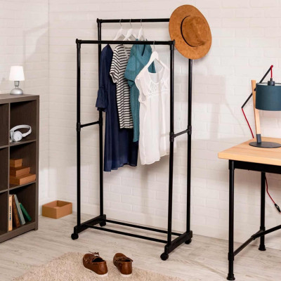 Bengaleiro duplo de metal com sapateira Fredo Preto 157x74,5x39cm Thinia Home Bengaleiros e sapateiras 6
