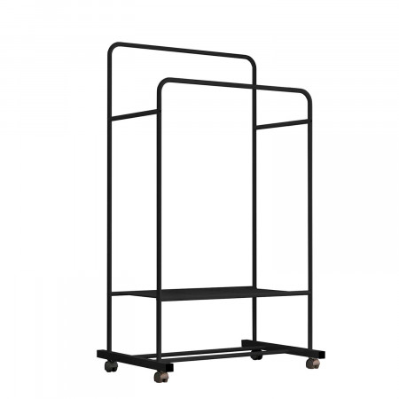 Burro Perchero Doble con Zapatero y 1 Balda Tech Negro 80x51x160cm Thinia Home Percheros y Zapateros 1