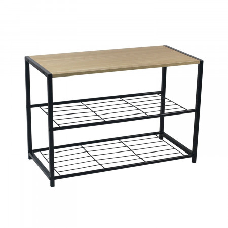 Banco Zapatero Estilo Industrial 2 Baldas Erme Negro/Marrón 63x30x43cm O91 Percheros y Zapateros 1