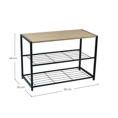 Banco Zapatero Estilo Industrial 2 Baldas Erme Negro/Marrón 63x30x43cm O91 Percheros y Zapateros 6