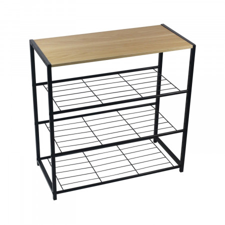 Banco Zapatero Estilo Industrial 3 Baldas Erbu Negro/Marrón 63x30x63cm O91 Mobiliario 1