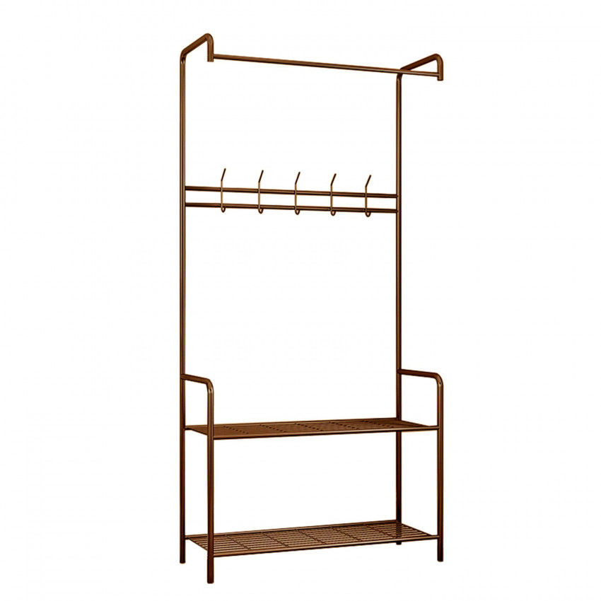 Perchero de Barra en Suspensión Metálico con Zapatero y 1 Balda Lacio Marrón 72x32x165cm O91 Percheros y Zapateros 1 Perchero de Barra en Suspensión Metálico con Zapatero y 1 Balda Lacio Marrón 72x32x165cm O91 Percheros y Zapateros 1