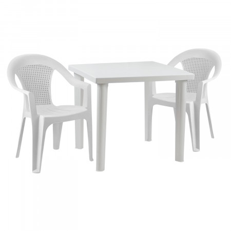 Conjunto de Jardín Mesa Cuadrada y 2 Sillas Apilables Elestack Blancas O91 Conjuntos de Mesas y Sillas de Exterior 1