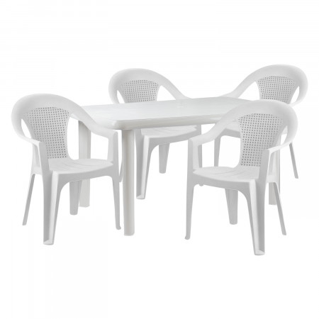 Conjunto de Jardín Mesa Rectangular y 4 Sillas Apilables Vistack Blancas O91 Conjuntos de Mesas y Sillas de Exterior 1