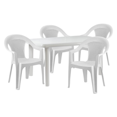 Conjunto de Jardín Mesa Rectangular y 4 Sillas Apilables Vistack Blancas O91 Conjuntos de Mesas y Sillas de Exterior 1