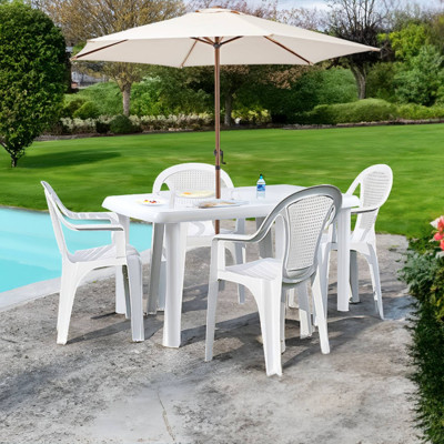 Conjunto de Jardín Mesa Rectangular y 4 Sillas Apilables Vistack Blancas O91 Conjuntos de Mesas y Sillas de Exterior 4
