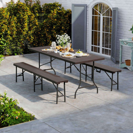 Conjunto Plegable Mesa con 2 Bancos de 180cm Catering Efecto Madera 7house Conjuntos para Jardín 5 Conjunto Plegable Mesa con 2 Bancos de 180cm Catering Efecto Madera 7house Conjuntos para Jardín 5