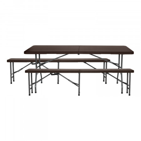 Conjunto Plegable Mesa con 2 Bancos de 180cm Catering Efecto Ratán 7house Conjuntos para Jardín 1