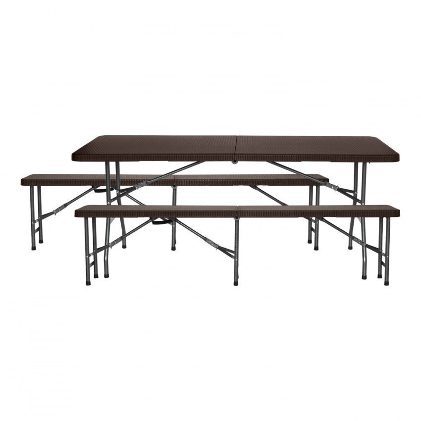 Conjunto Plegable Mesa con 2 Bancos de 180cm Catering Efecto Ratán 7house Conjuntos para Jardín 1 Conjunto Plegable Mesa con 2 Bancos de 180cm Catering Efecto Ratán 7house Conjuntos para Jardín 1