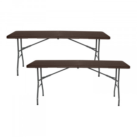 Pack 2 Mesas Plegables Portátiles Resina 180cm Marrón Efecto Madera Thinia Home Mesas Plegables 1