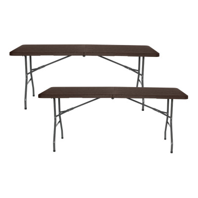 Pack 2 Mesas Plegables Portátiles Resina 180cm Marrón Efecto Madera Thinia Home Mesas Plegables 1