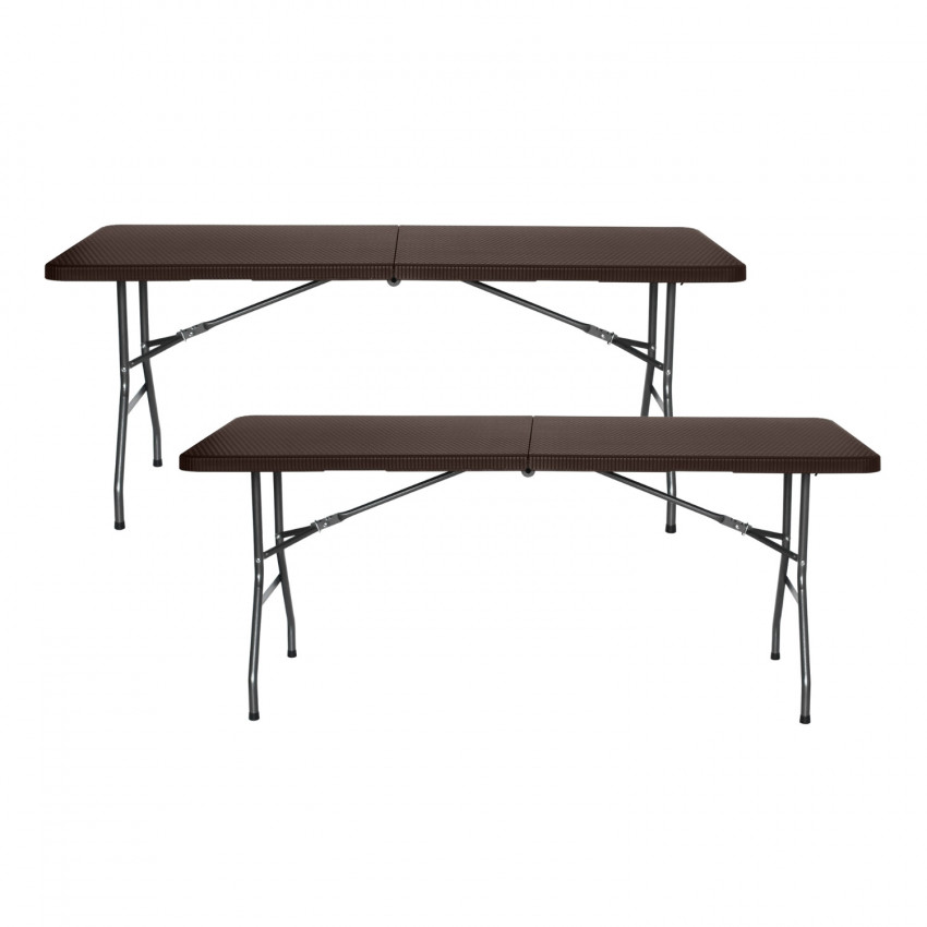 Pack 2 Mesas Plegables Portátiles Resina 180cm Marrón Efecto Ratán Thinia Home Mesas Plegables 1 Pack 2 Mesas Plegables Portátiles Resina 180cm Marrón Efecto Ratán Thinia Home Mesas Plegables 1