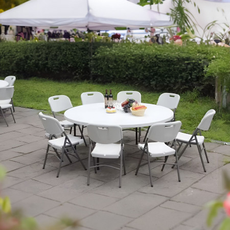 Mesa Plegable Portátil Resina Ø150cm Blanco Efecto Granito Thinia Home Mesas Plegables 7 Mesa Plegable Portátil Resina Ø150cm Blanco Efecto Granito Thinia Home Mesas Plegables 7