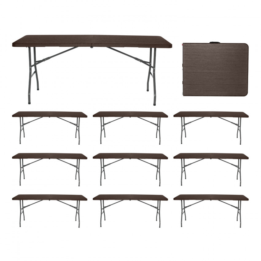MegaPack 10 Mesas Plegables Portátiles Resina 180cm Marrón Efecto Madera Thinia Home Mesas Plegables 1 MegaPack 10 Mesas Plegables Portátiles Resina 180cm Marrón Efecto Madera Thinia Home Mesas Plegables 1