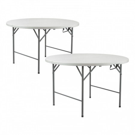Pack 2 Mesas Plegables Portátiles Resina Ø150cm Blanco Efecto Granito Thinia Home Mesas Plegables 1