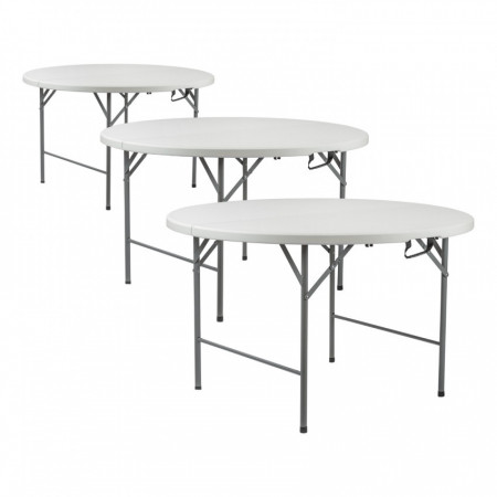 Pack 3 Mesas Plegables Portátiles Resina Ø150cm Blanco Efecto Granito Thinia Home Mesas Plegables 1