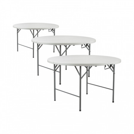 Pack 3 Mesas Plegables Portátiles Resina Ø121cm Blanco Efecto Granito Thinia Home Mesas Plegables 1