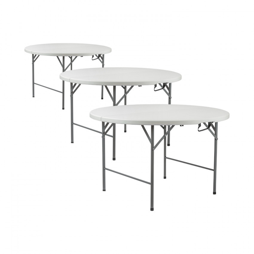 Pack 3 Mesas Plegables Portátiles Resina Ø121cm Blanco Efecto Granito Thinia Home Mesas Plegables 1 Pack 3 Mesas Plegables Portátiles Resina Ø121cm Blanco Efecto Granito Thinia Home Mesas Plegables 1
