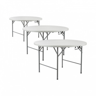 Pack 3 Mesas Plegables Portátiles Resina Ø121cm Blanco Efecto Granito Thinia Home Mesas Plegables 1