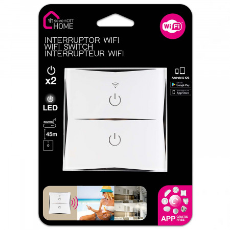 Pack 4 Interruptores de parede WiFi duplos via smartphone/APP 7hSevenOn Home Tomadas inteligentes 3