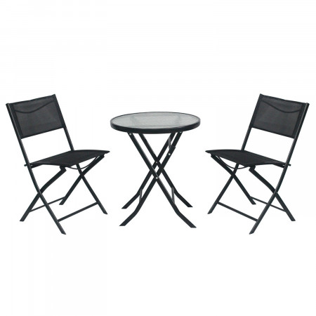 Conjunto de terraço dobrável de 2 cadeiras e mesa City Black 7house Conjuntos de terraço 1
