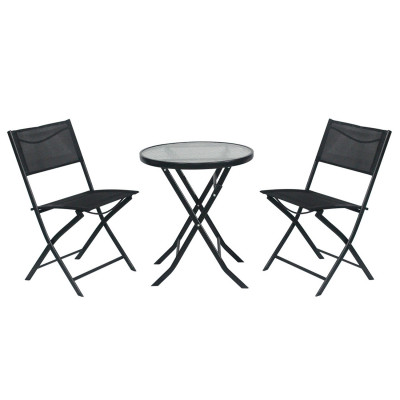 Conjunto de terraço dobrável de 2 cadeiras e mesa City Black 7house Conjuntos de terraço 1