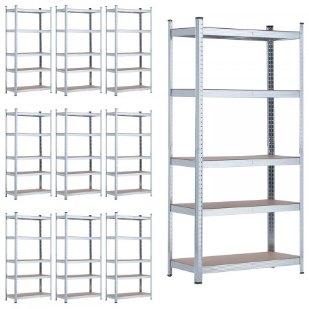 MegaPack 10 Estanterías Modulares Galvanizadas con 5 Baldas Ajustables 180x90x40cm 875Kg 7house Estanterías 1