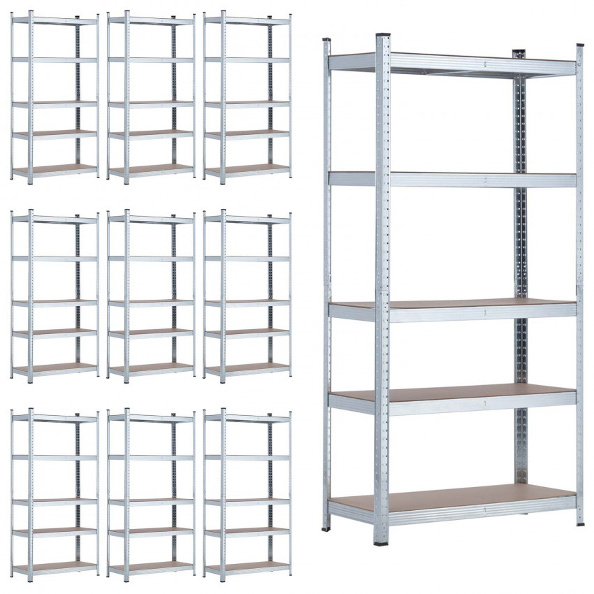 MegaPack 10 Estantes modulares galvanizadas com 5 prateleiras ajustáveis 180x90x40cm 875Kg 7house Estantes 1