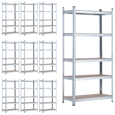 MegaPack 10 Estanterías Modulares Galvanizadas con 5 Baldas Ajustables 180x90x40cm 875Kg 7house Estanterías 1