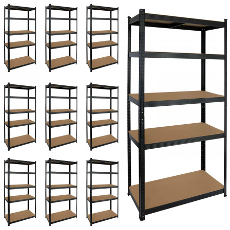MegaPack 10 Estanterías Modulares Negras con 5 Baldas Ajustables 180x90x40cm 875Kg 7house Estanterías 1