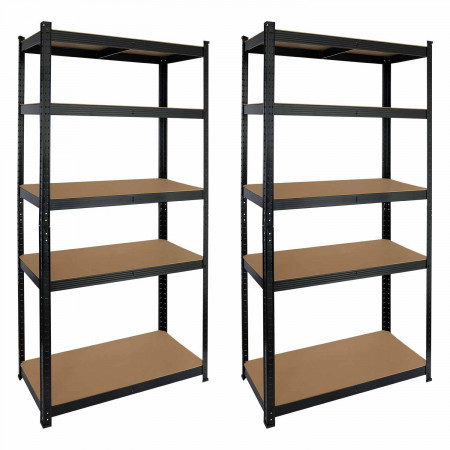 Pack 2 Estanterías Modulares Negras con 5 Baldas Ajustables 180x90x40cm 875Kg 7house Estanterías 1