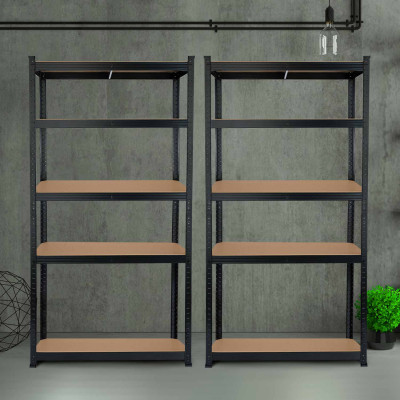 Pack 2 Estanterías Modulares Negras con 5 Baldas Ajustables 180x90x40cm 875Kg 7house Estanterías 7