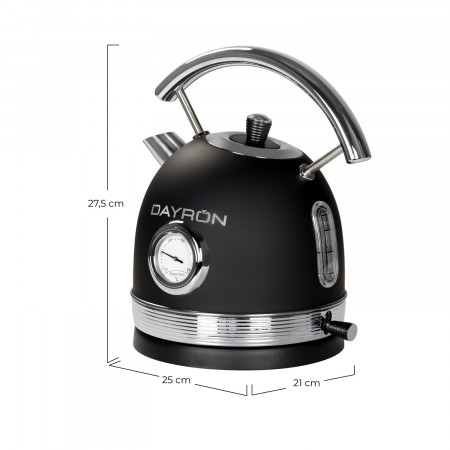 Hervidor de Agua Retro 1850-2200W Negro/Plata Dayron Electrodomésticos 6