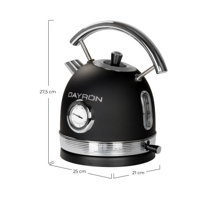 Hervidor de Agua Retro 1850-2200W Negro/Plata Dayron Electrodomésticos 6