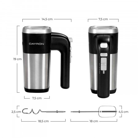 Batidora Amasadora de Mano Retro 500W Negro/Plata Dayron Electrodomésticos 5 Batidora Amasadora de Mano Retro 500W Negro/Plata Dayron Electrodomésticos 5