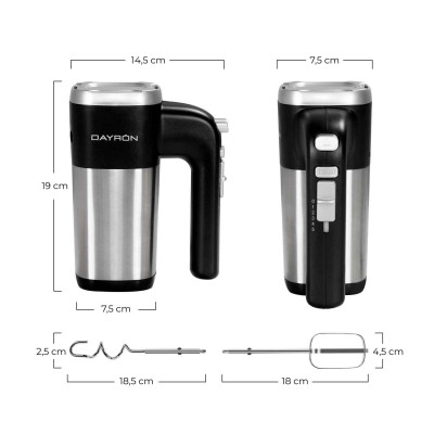 Batidora Amasadora de Mano Retro 500W Negro/Plata Dayron Electrodomésticos 5