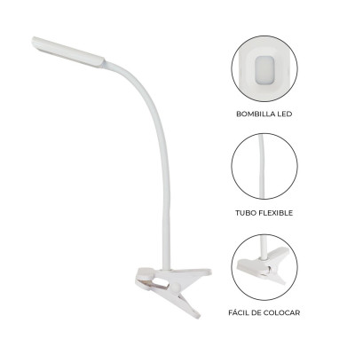 Flexo LED Integrado 4W 235lm de Pinza Blanco 7hSevenOn Flexos y Lámparas de Escritorio 5