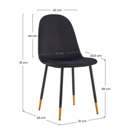 Pack 2 Sillas de Comedor Terciopelo Lonche 91x51x44cm Thinia Home Sillas de Comedor de Diseño 6
