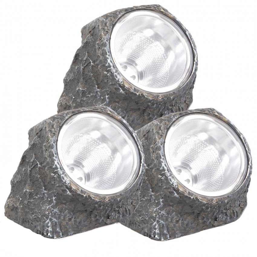 Pack 3 Lámparas Solares LED Crepuscular Piedra Gris 6000K 7hSevenOn Outdoor Iluminación Solar 1