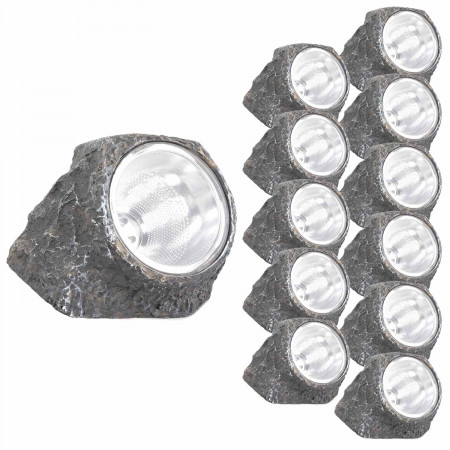 Pack 12 Lámparas Solares LED Crepuscular Piedra Gris 6000K 7hSevenOn Outdoor Iluminación Solar 1