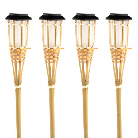 Pack 4 lanternas solares LED para exterior em bambu 3000K 7hSevenOn Outdoor Iluminação solar 1