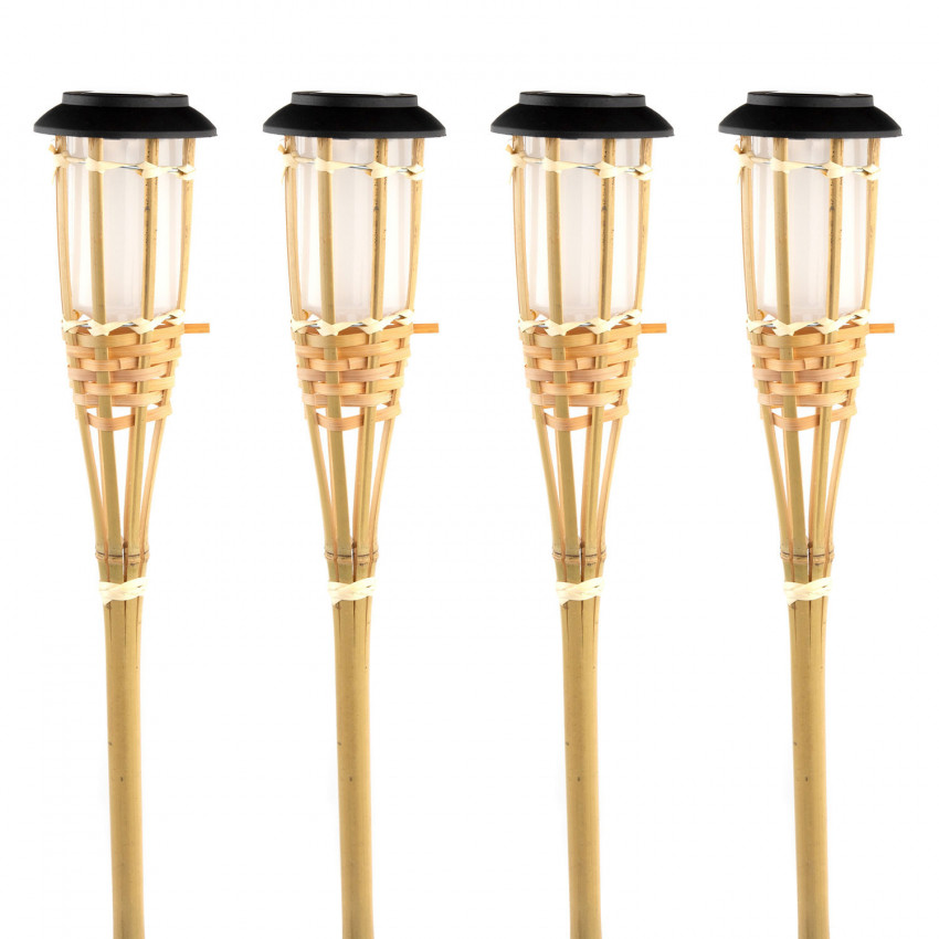 Pack 4 lanternas solares LED para exterior em bambu 3000K 7hSevenOn Outdoor Iluminação solar 1
