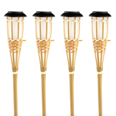 Pack 4 lanternas solares LED para exterior em bambu 3000K 7hSevenOn Outdoor Iluminação solar 1
