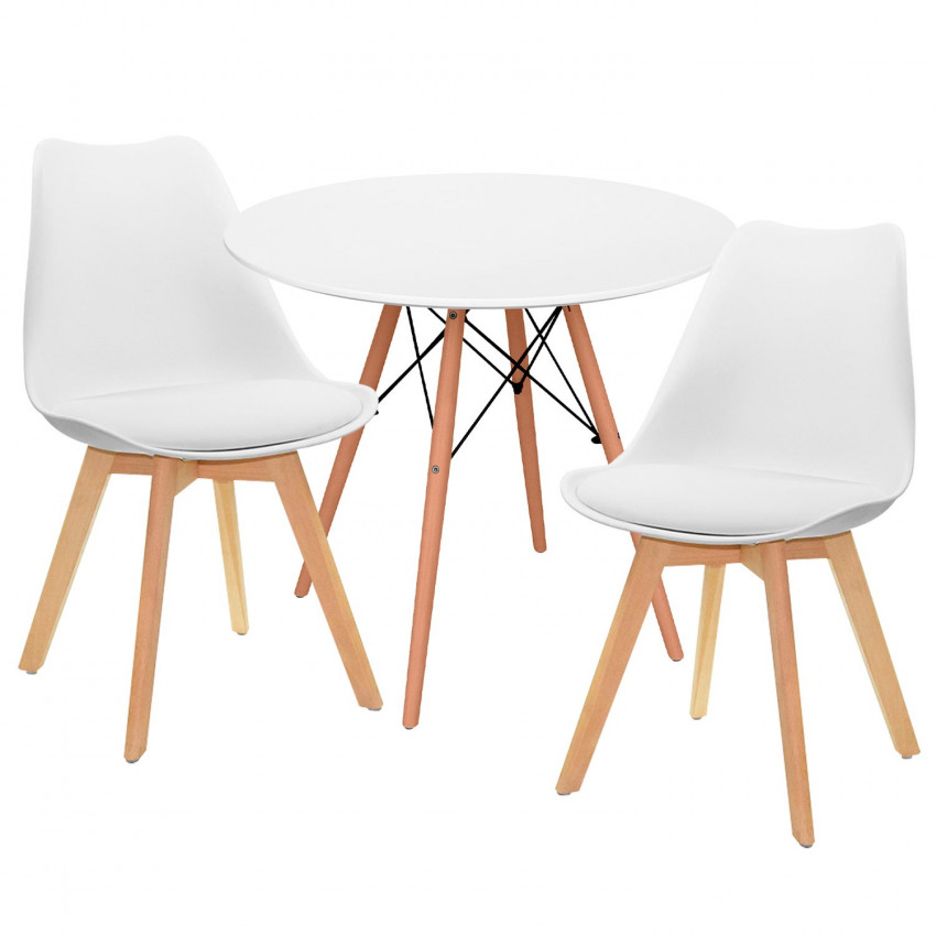 Conjunto Comedor Mesa Redonda Blanca y 2 Sillas Estilo Nórdico Valeska Blanco Thinia Home Conjuntos de Mesa y Sillas de Comedor Conjunto Comedor Mesa Redonda Blanca y 2 Sillas Estilo Nórdico Valeska Blanco Thinia Home Conjuntos de Mesa y Sillas de Comedor