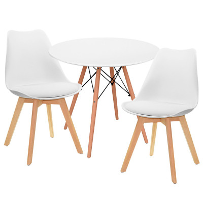 Conjunto Comedor Mesa Redonda Blanca y 2 Sillas Estilo Nórdico Valeska Blanco Thinia Home Conjuntos de Mesa y Sillas de Comedor 