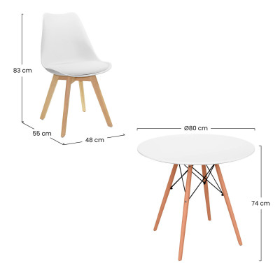 Conjunto Comedor Mesa Redonda Blanca y 2 Sillas Estilo Nórdico Valeska Blanco Thinia Home Conjuntos de Mesa y Sillas de Comedor 