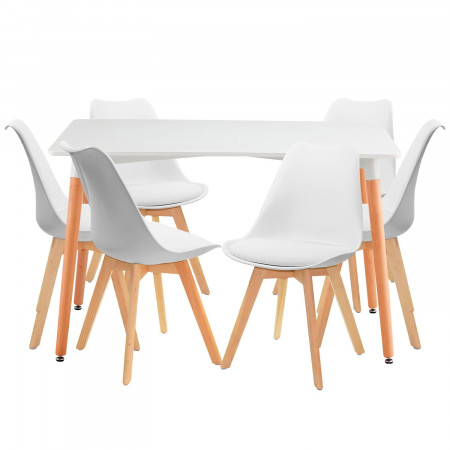 Conjunto Comedor Mesa Rectangular Blanca y 6 Sillas Estilo Nórdico Yves Blanco Thinia Home Conjuntos de Mesa y Sillas de Comedor