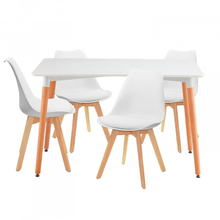 Conjunto Comedor Mesa Rectangular Blanca y 4 Sillas Estilo Nórdico Ronnie Blanco Thinia Home Conjuntos de Mesa y Sillas de Comed