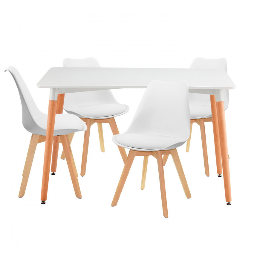 Conjunto Comedor Mesa Rectangular Blanca y 4 Sillas Estilo Nórdico Ronnie Blanco Thinia Home Conjuntos de Mesa y Sillas de Comed Conjunto Comedor Mesa Rectangular Blanca y 4 Sillas Estilo Nórdico Ronnie Blanco Thinia Home Conjuntos de Mesa y Sillas de Comed